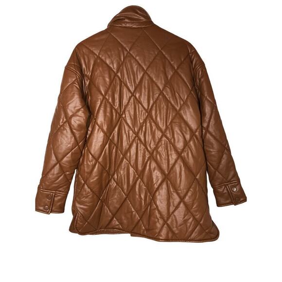 Slate & Willow Quilted Jacket Faux Leather Shacket Brown M - Picture 8 of 12